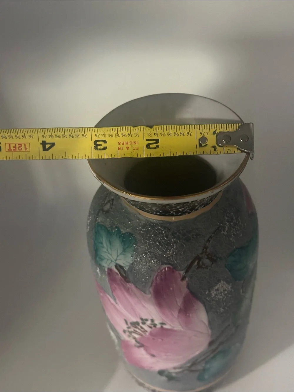 Decorative Floral Ceramic Vase with Pink Lotus Motif
